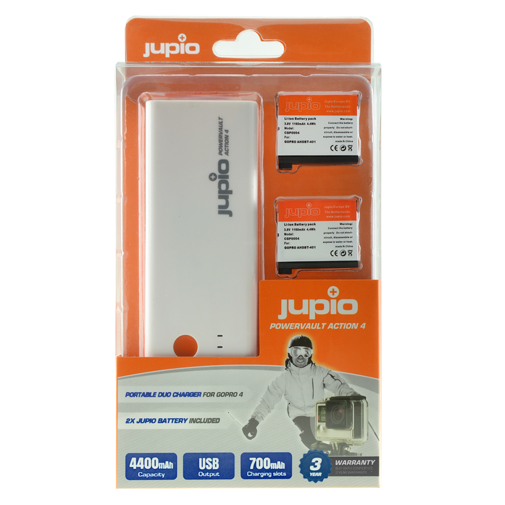 Jupio PowerVault Action 4 (for GoPro HERO 4) + 2x AHDBT-401 1160 mAh