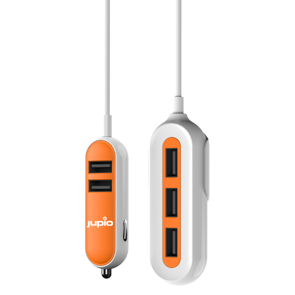 Jupio 5 Port USB Car Charger (2 front, 3 back) - 12V 5x 2.4A USB