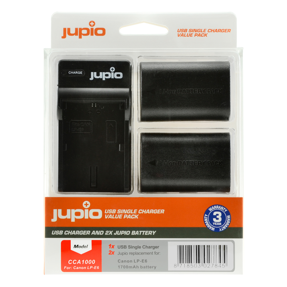 Jupio Value Pack: 2x Battery LP-E6 1700mAh + USB Single Charger