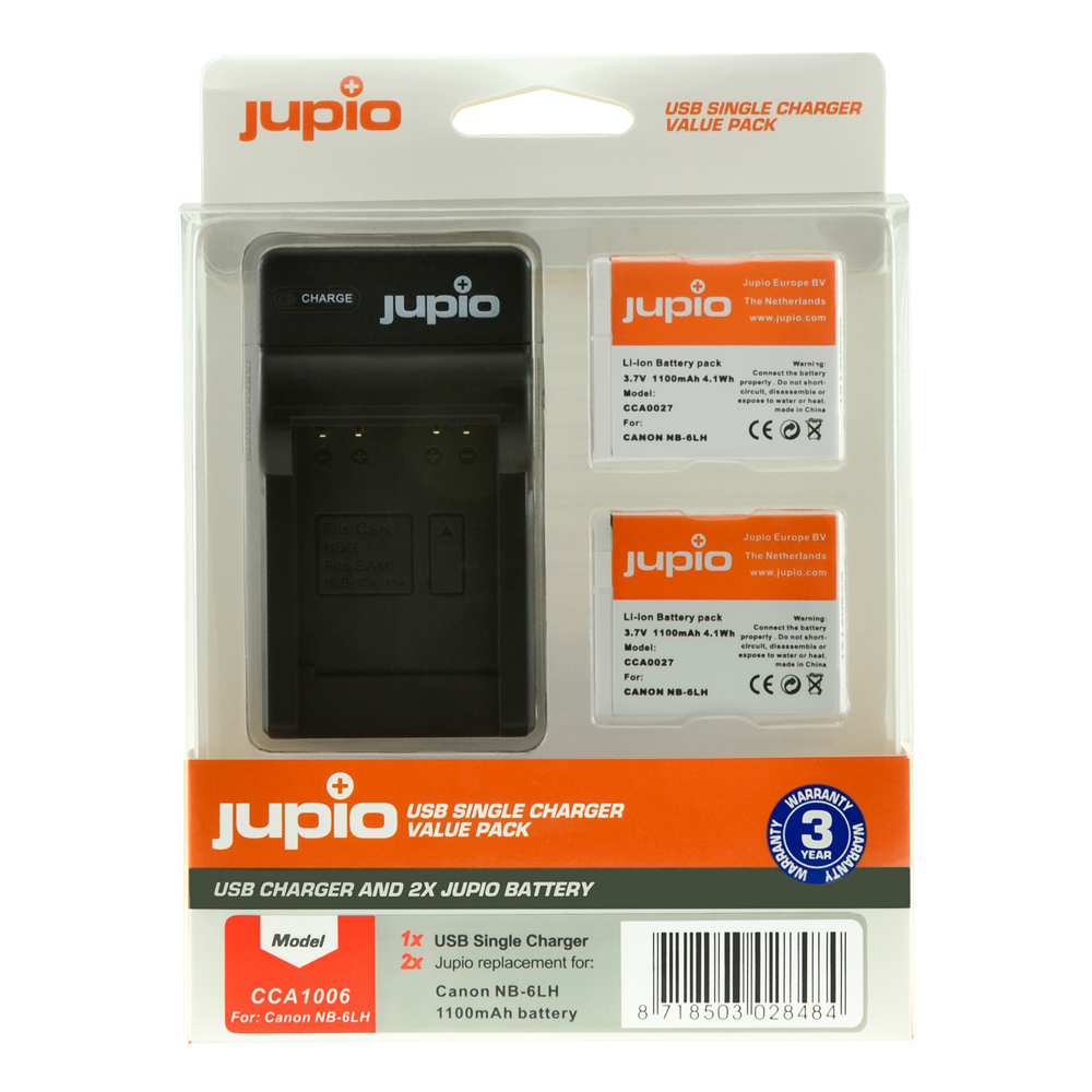 Jupio Value Pack: 2x Battery NB-6LH + USB Single Charger