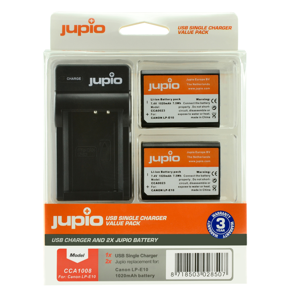 Jupio Value Pack: 2x Battery LP-E10 + USB Single Charger