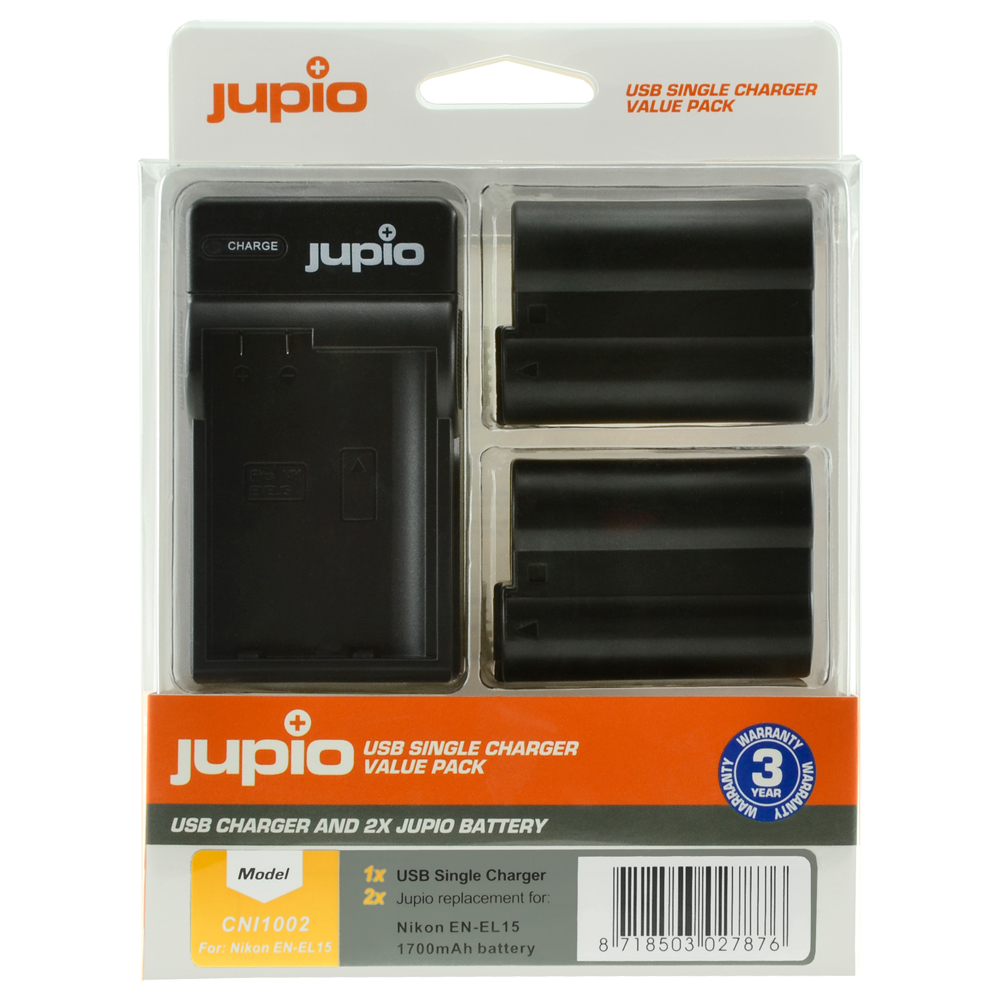 Jupio Value Pack: 2x Battery EN-EL15(A) 1700mAh + USB Single Charger