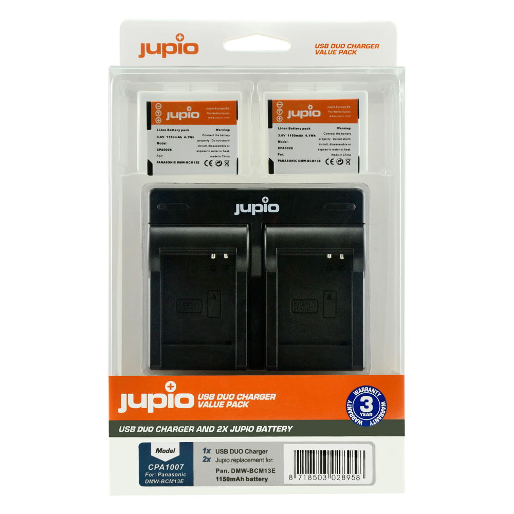 Jupio Value Pack: 2x Battery DMW-BCM13E 1150mAh + USB Dual Charger