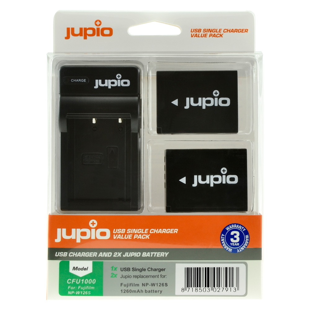 Jupio Value Pack: 2x Battery NP-W126S + USB Single Charger