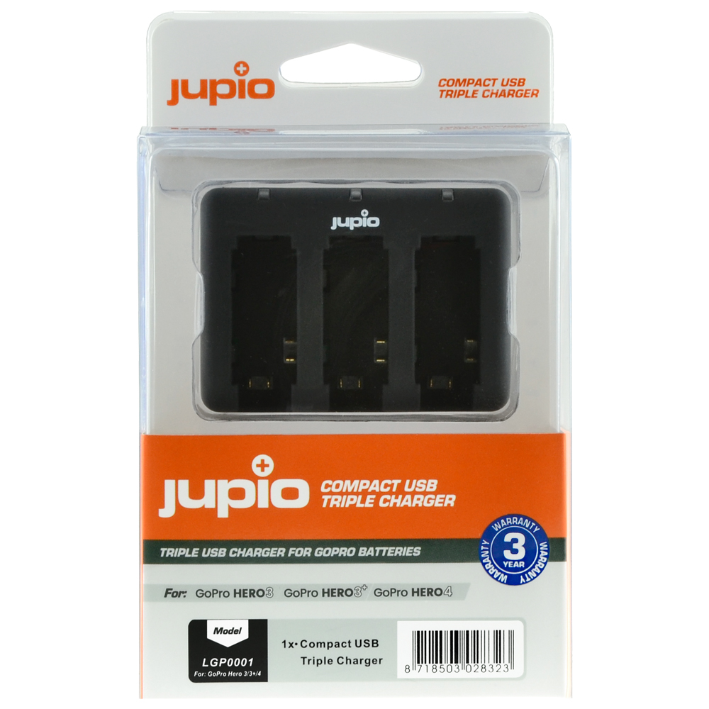 Compact USB Triple Charger for GoPro Hero 3/3+/4 batteries